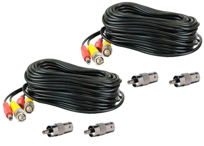 (2x GW50CAB + 4x GW1099) 2 x Packs of 50 Feet Surveillance Security Camera Siamese Video Power Cables with 4 x CCTV BNC to RCA Connectors - COMPATIBLE with Analog, AHD, CVI, and TVI cameras
