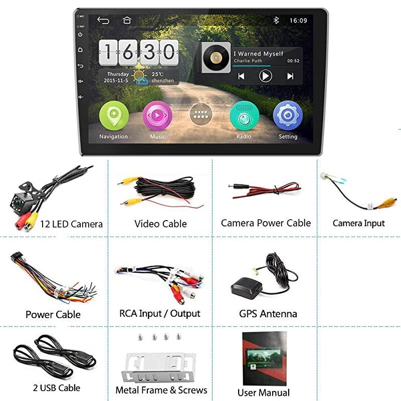 2G+16G  101 Inch Android Car Stereo Double Din Touch Screen Radio Bluetooth WiFi GPS FM Receiver Mirror Link for AndroidiOS Phone+Dual USB Input amp Backup Camera