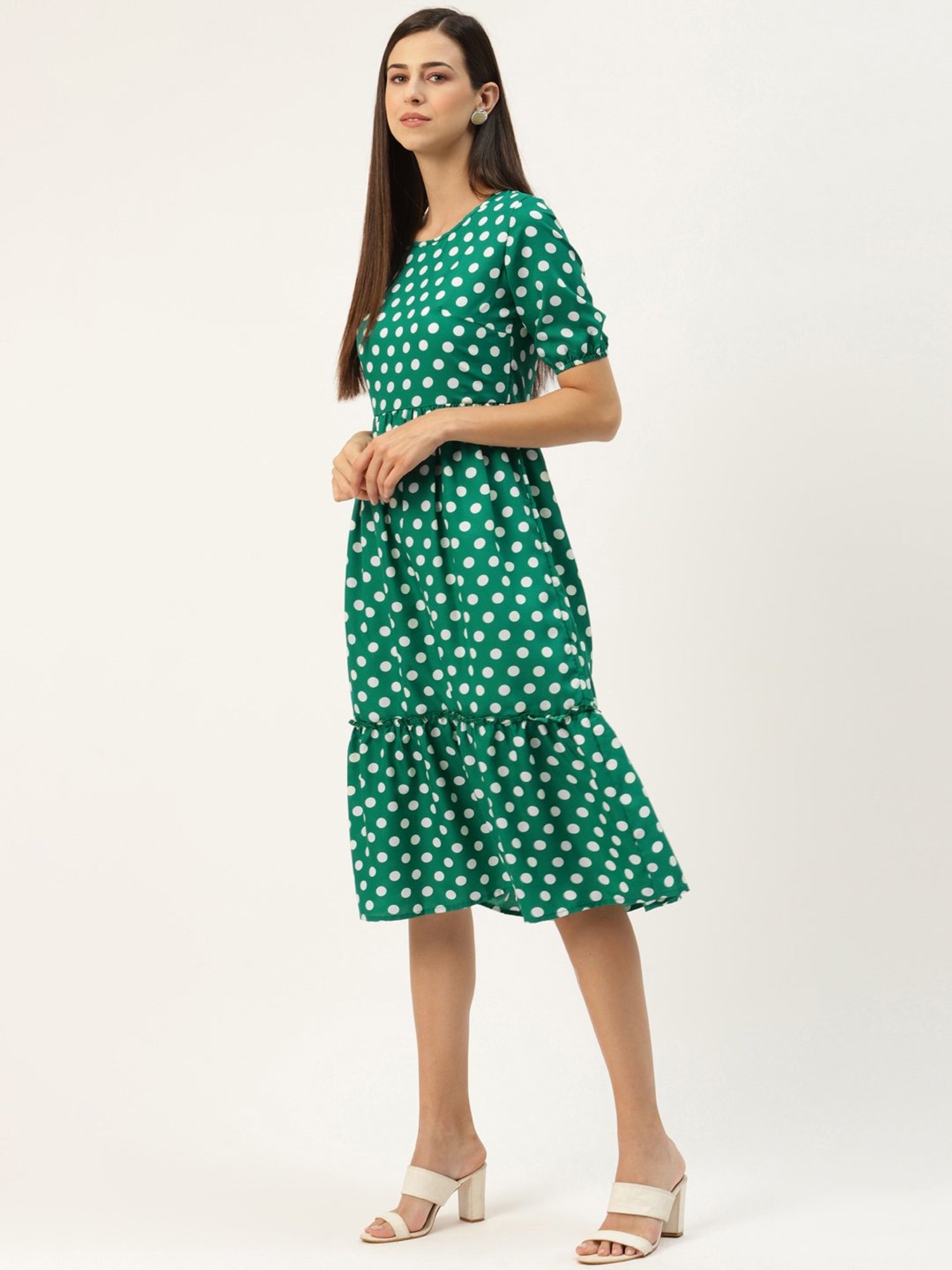 BRINNS Green Printed Midi A Line Dress