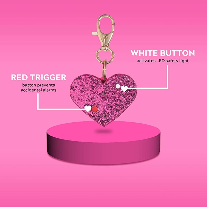 Safety Alarm for Women Ahhlarm SelfDefense Panic 115 Decibel Alarm Keychain for Women with LED Safety Light and Clip Pink Glitter Heart