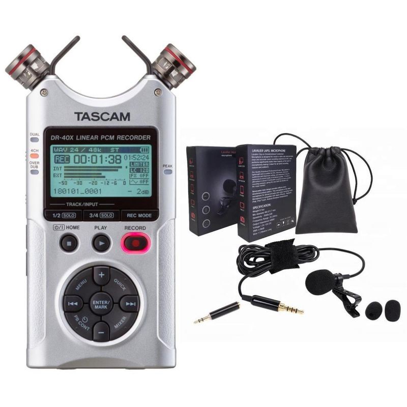 Tascam DR-40X 4-Track Audio Recorder and USB Audio Interface, Silver #DR-40XSL B