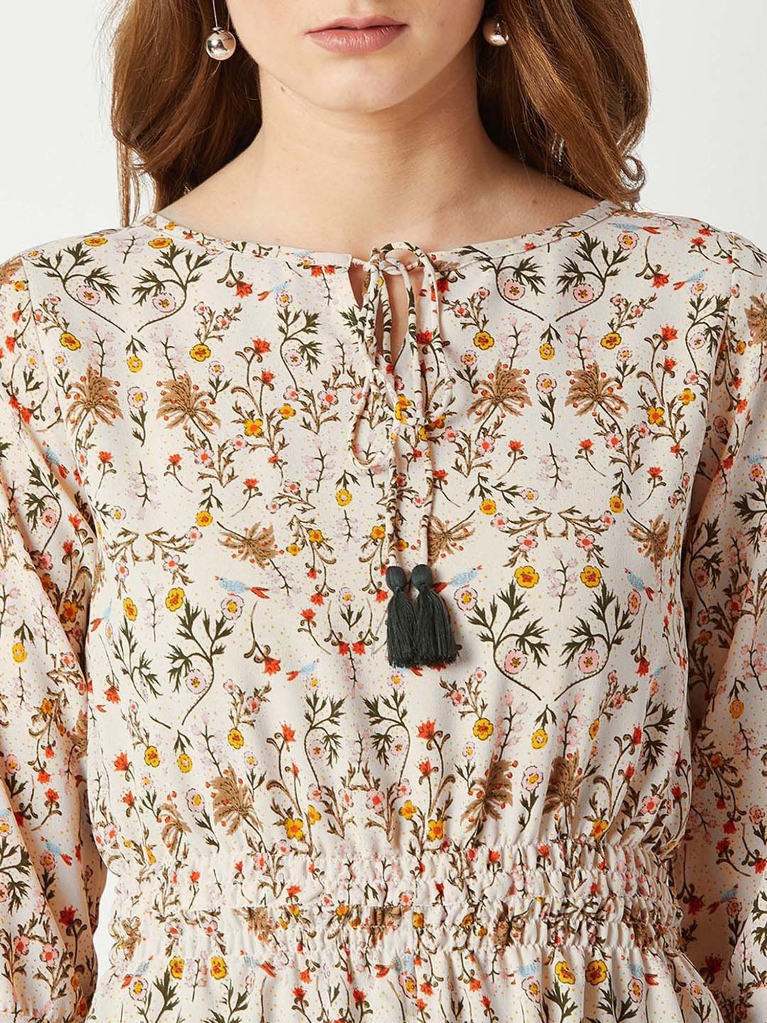 Miss Chase Beige Floral Print Maxi Top