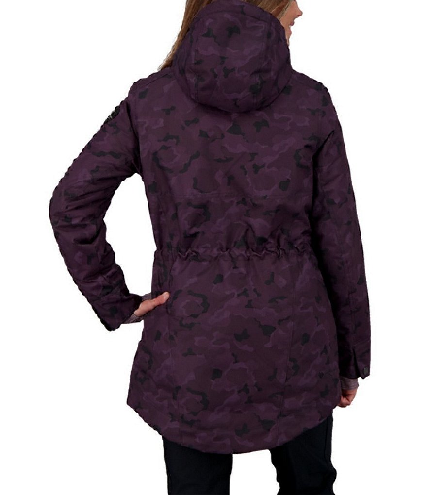 Obermeyer Celestia Hooded Stand Collar Long Sleeve Camouflage Print Ski Jacket