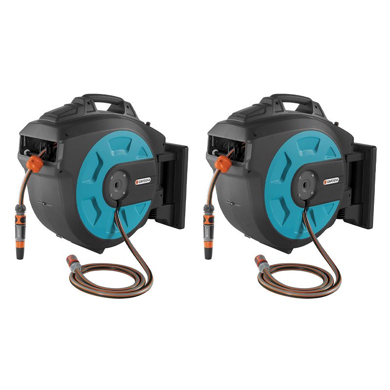 Gardena GARD-8024 Comfort 115 Foot Wall Mounted Retractable Swivel Garden Hose Reel Box (2 Pack)