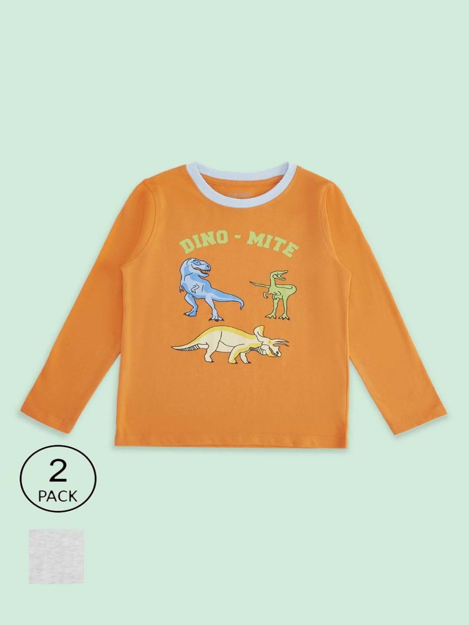 Pantaloons Baby Kids Grey & Orange Cotton Printed Full Sleeves T-Shirt