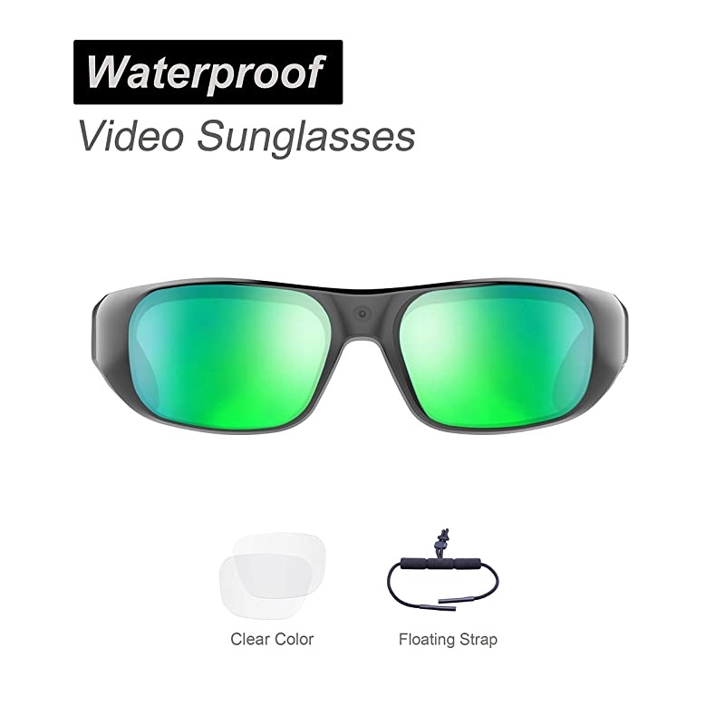 Waterproof Video Audio Sunglasses,128GB Built-in Memory with Ultra 1080P Full HD Video Recording Camera and Polarized UV400 Protection Safety Lenses,Unisex Sport Design
