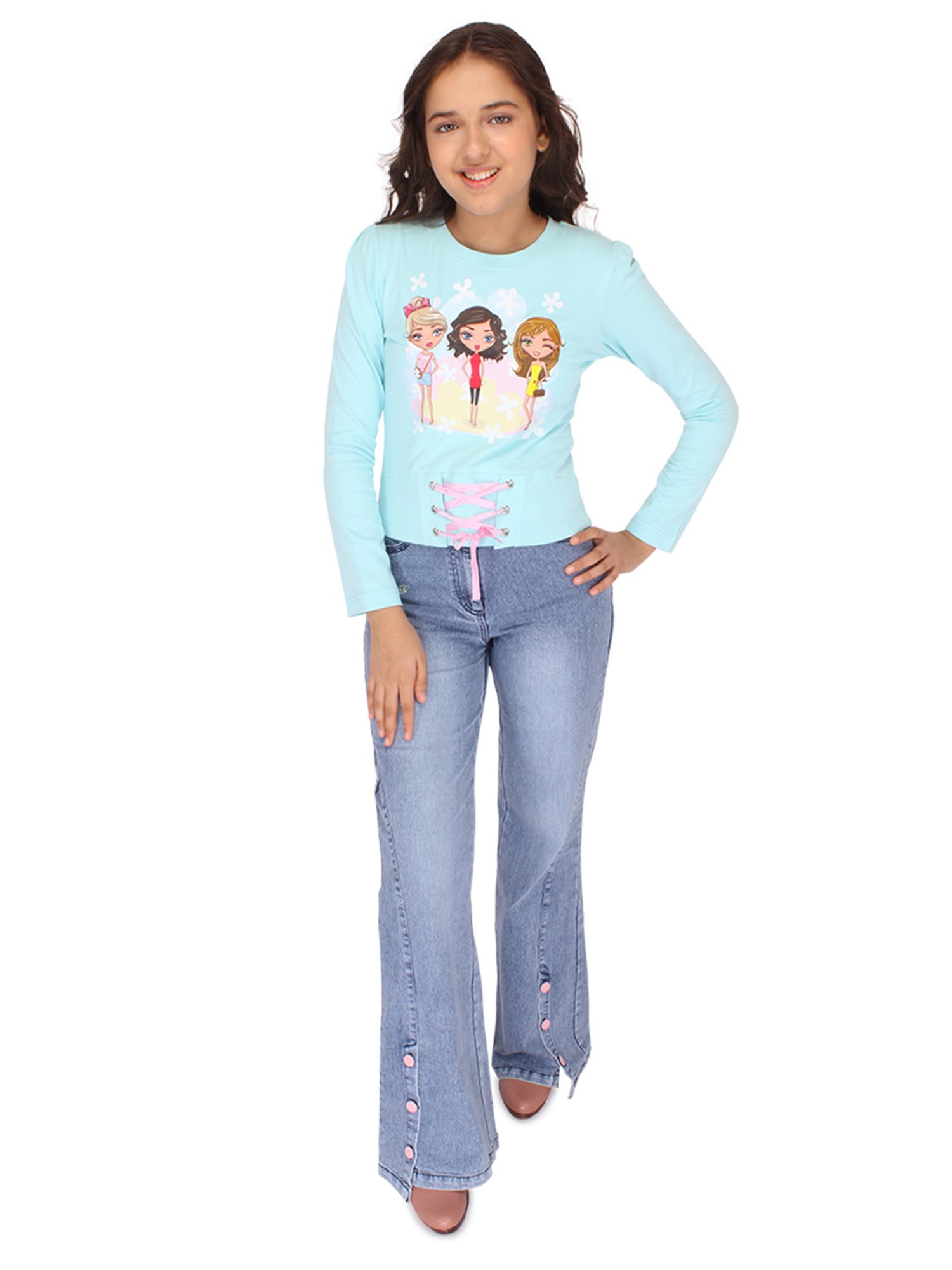 Cutecumber Kids Aqua Printed Full Sleeves Top