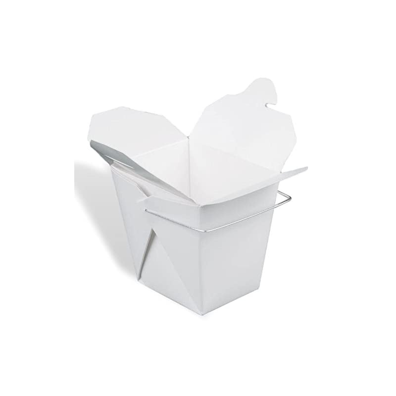 Pack] 16 oz 4 x 3" Wire Handle Rectangle Paper Take Out Food Containers, Plain White Half Quart Chinese Asian to Go Boxes