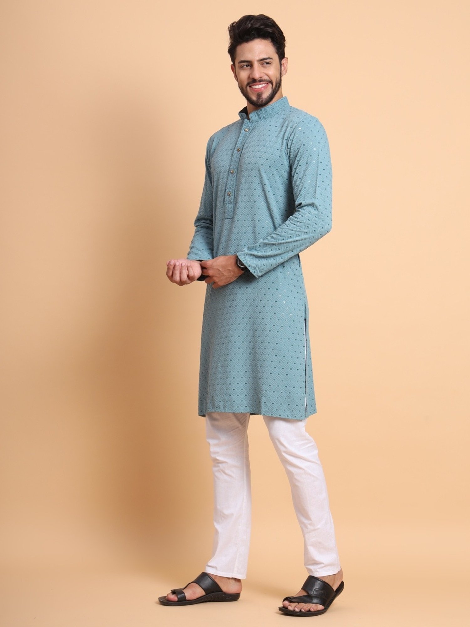 SWAGG INDIA Sky Blue Regular Fit Embroidered Kurta