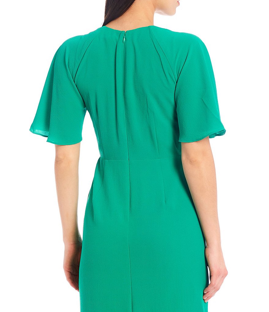 Maggy London Draped Faux Wrap Flutter Sleeve Crepe Midi Dress