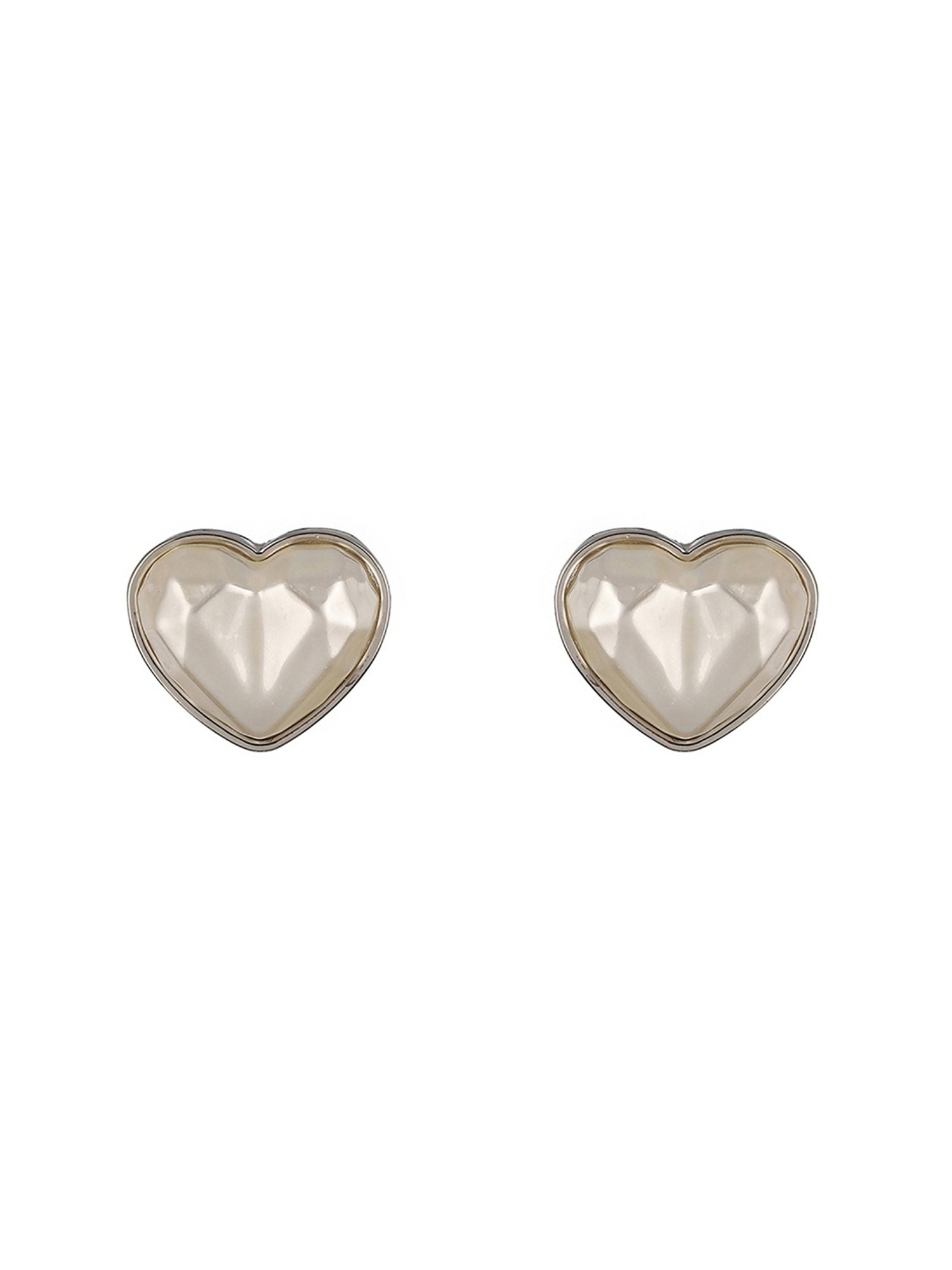 Prita by Priyaasi Glossy White Heart Silver-Plated Stud Earrings