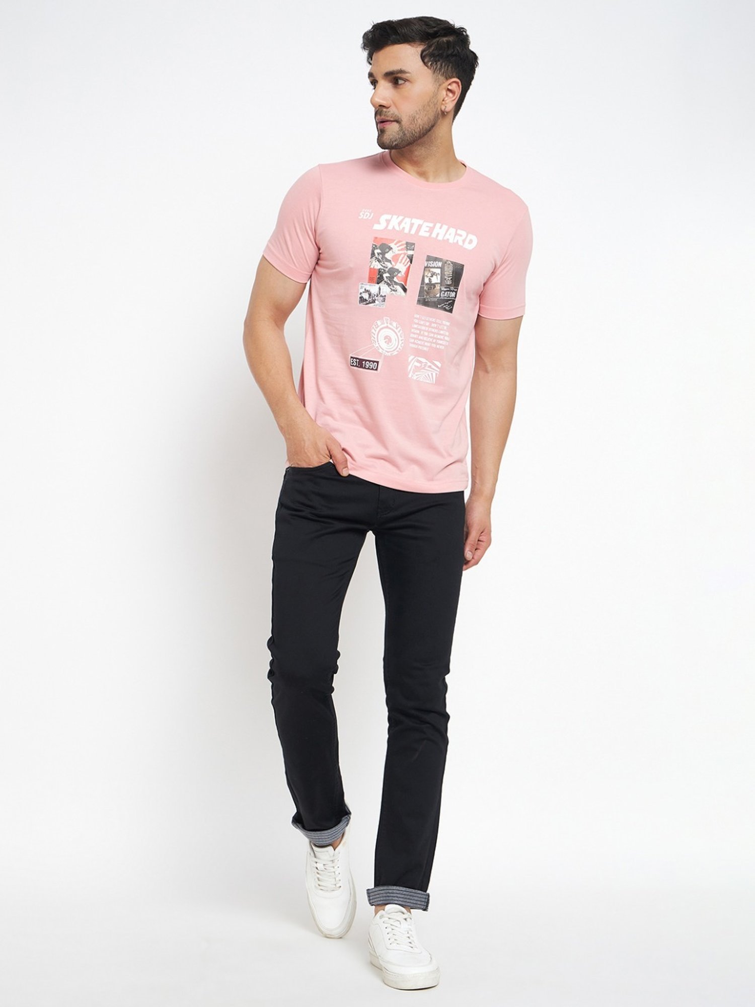Duke Pink Slim Fit Printed T-Shirt