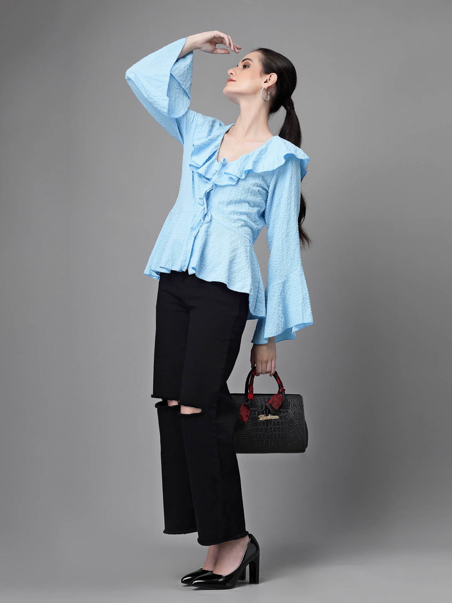 Global Republic Sky Blue Embroidered Top