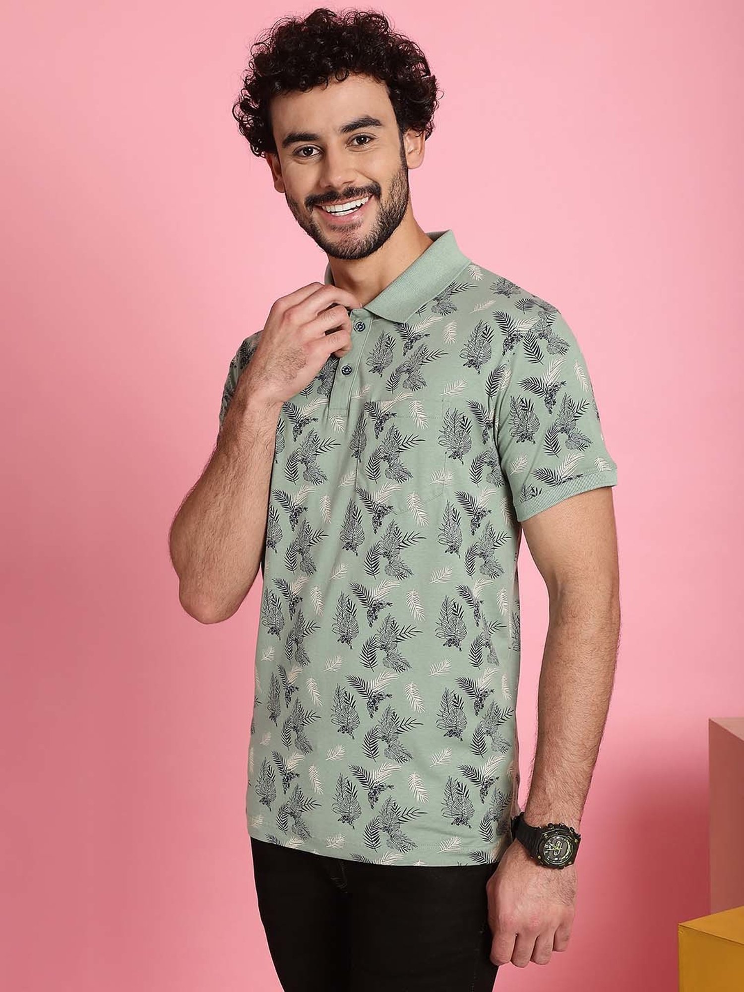 Venitian- Forbidden Clothing Sage Green Slim Fit Printed Polo T-Shirt