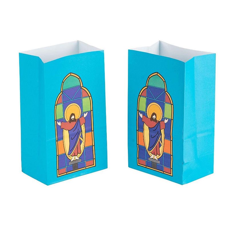 Blue Panda 36-Pack Blue Jesus Design Paper Party Bags Religious Party Medium Gift Bags, 5.1 x 8.75 x 3.25 in