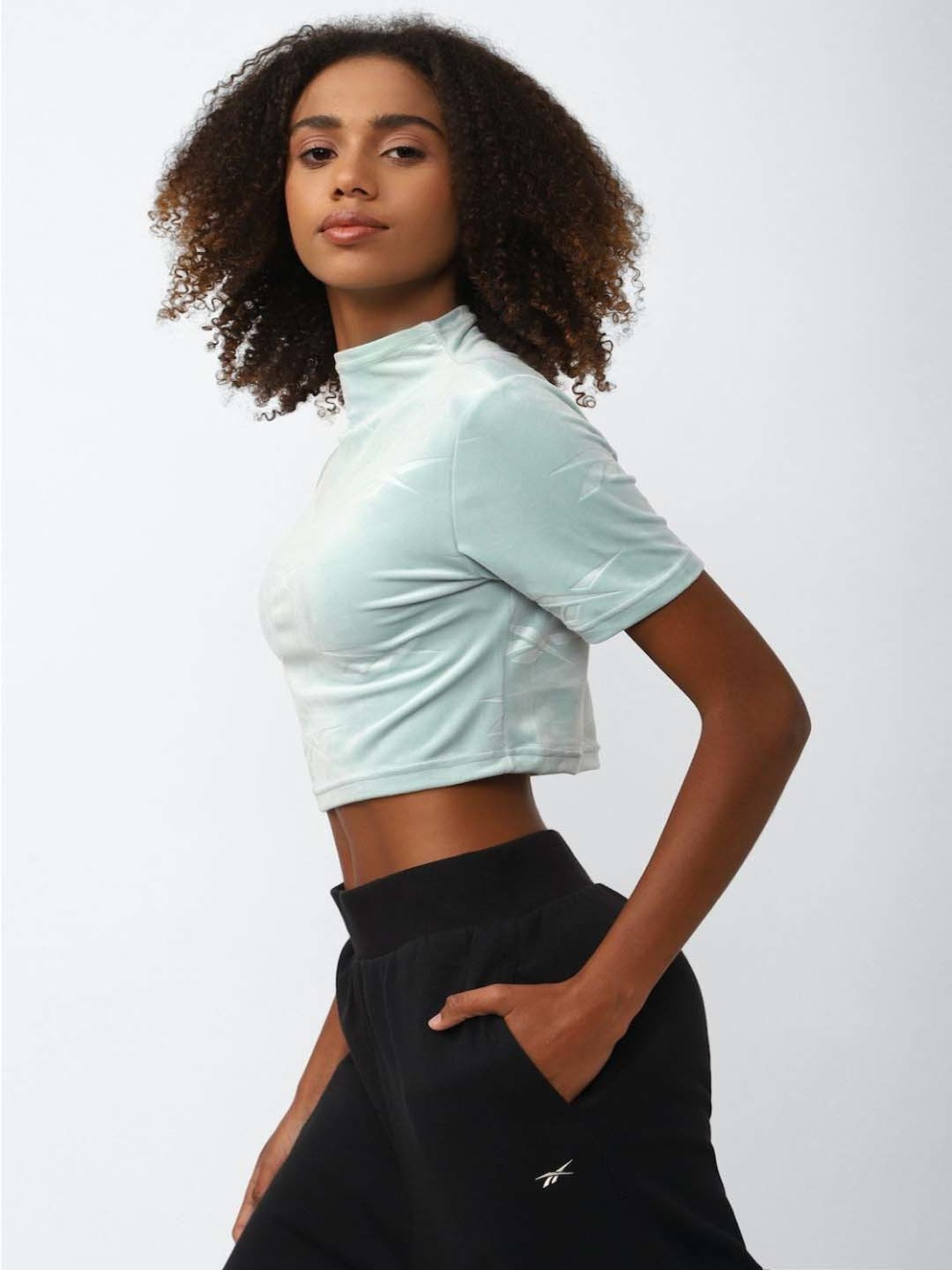 Reebok Blue Self Pattern Crop Top