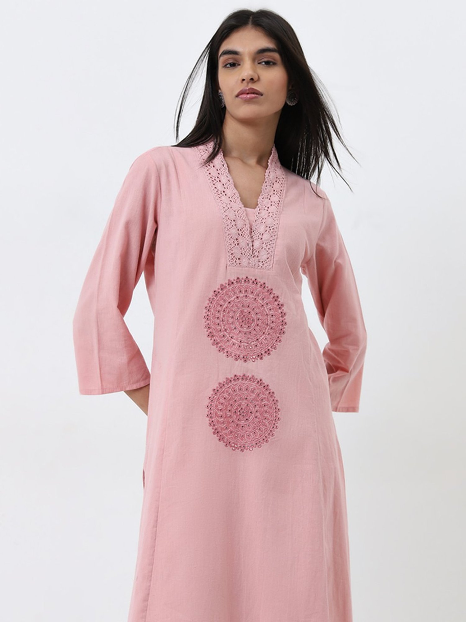 Saffron Threads Black Printed Straight Kurta