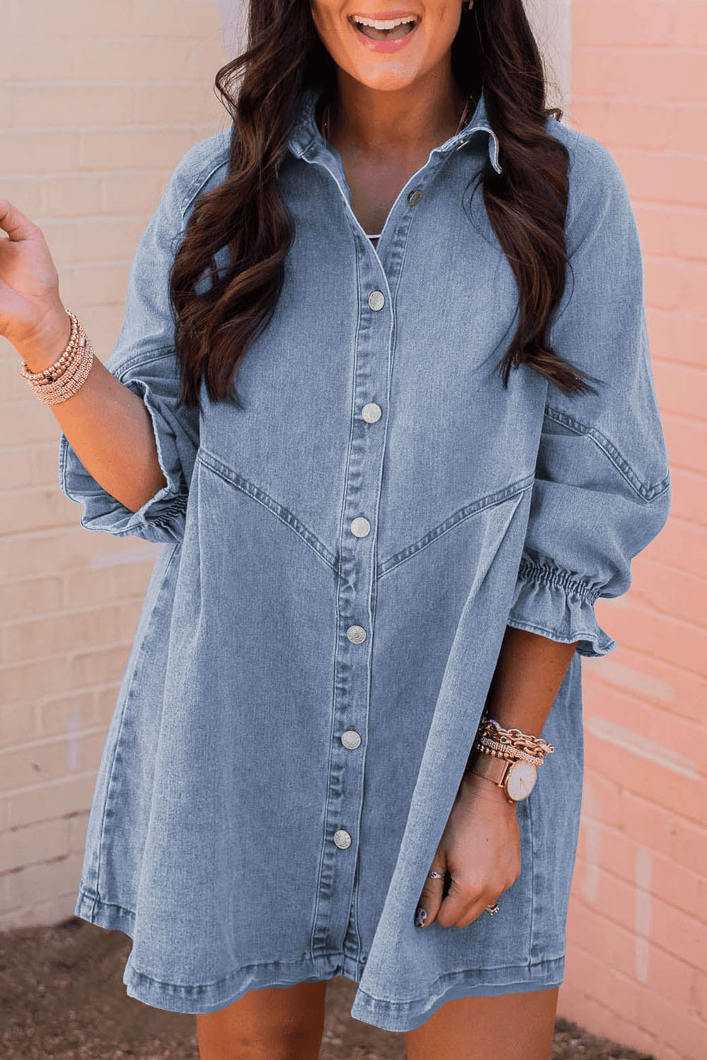 Cheetah Casual Long Sleeve Button Up Shirt Dress