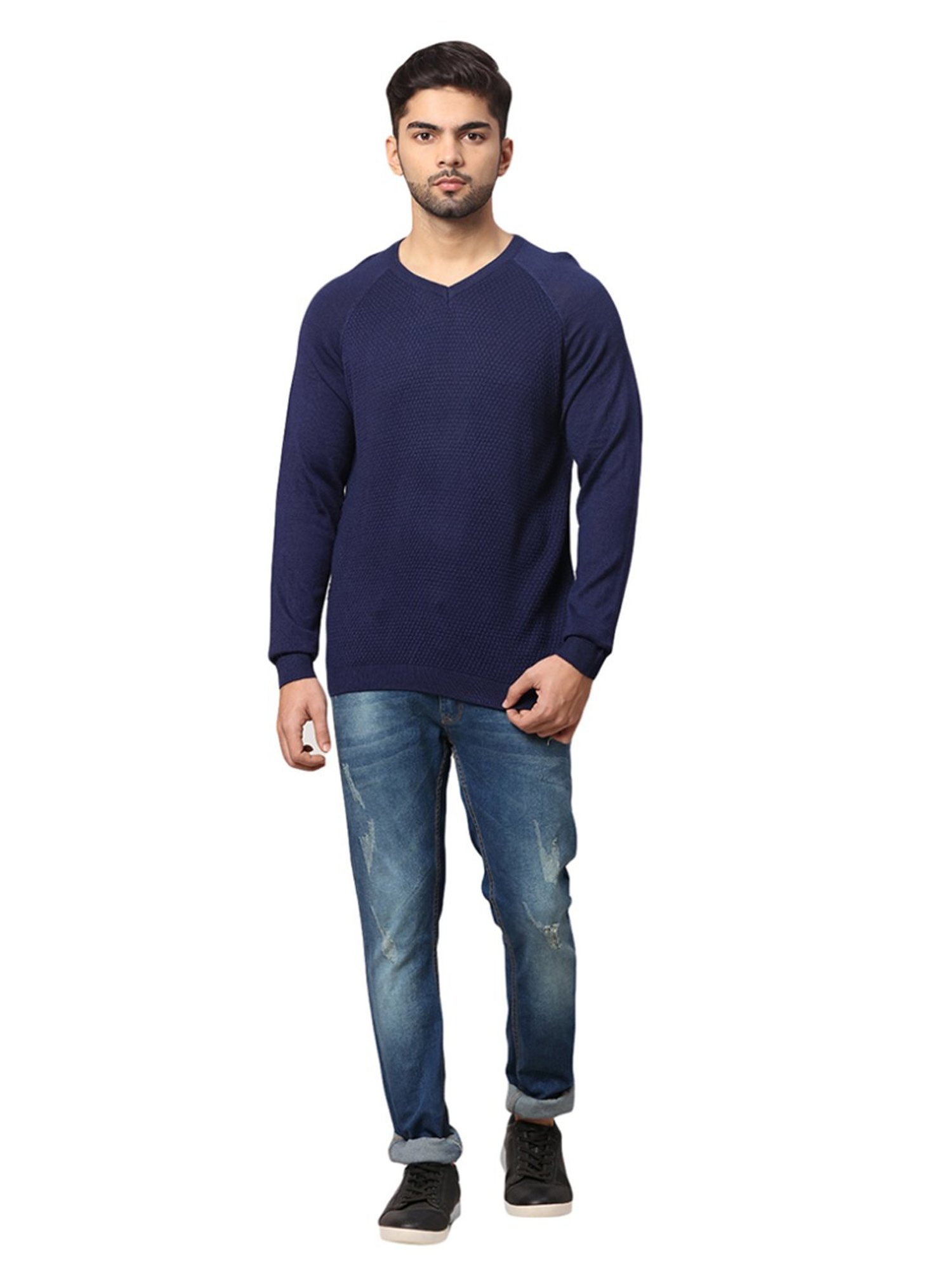 Park Avenue Blue Regular Fit Sweater