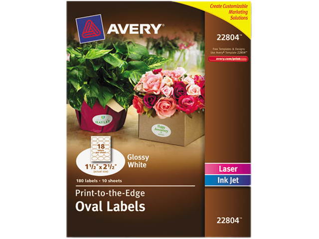 Avery 22804 Easy Peel Print-to-the-Edge Label 1.50" Width x 2.50" Length - 1 / Pack - Oval - 18/Sheet - Laser, Inkjet - White