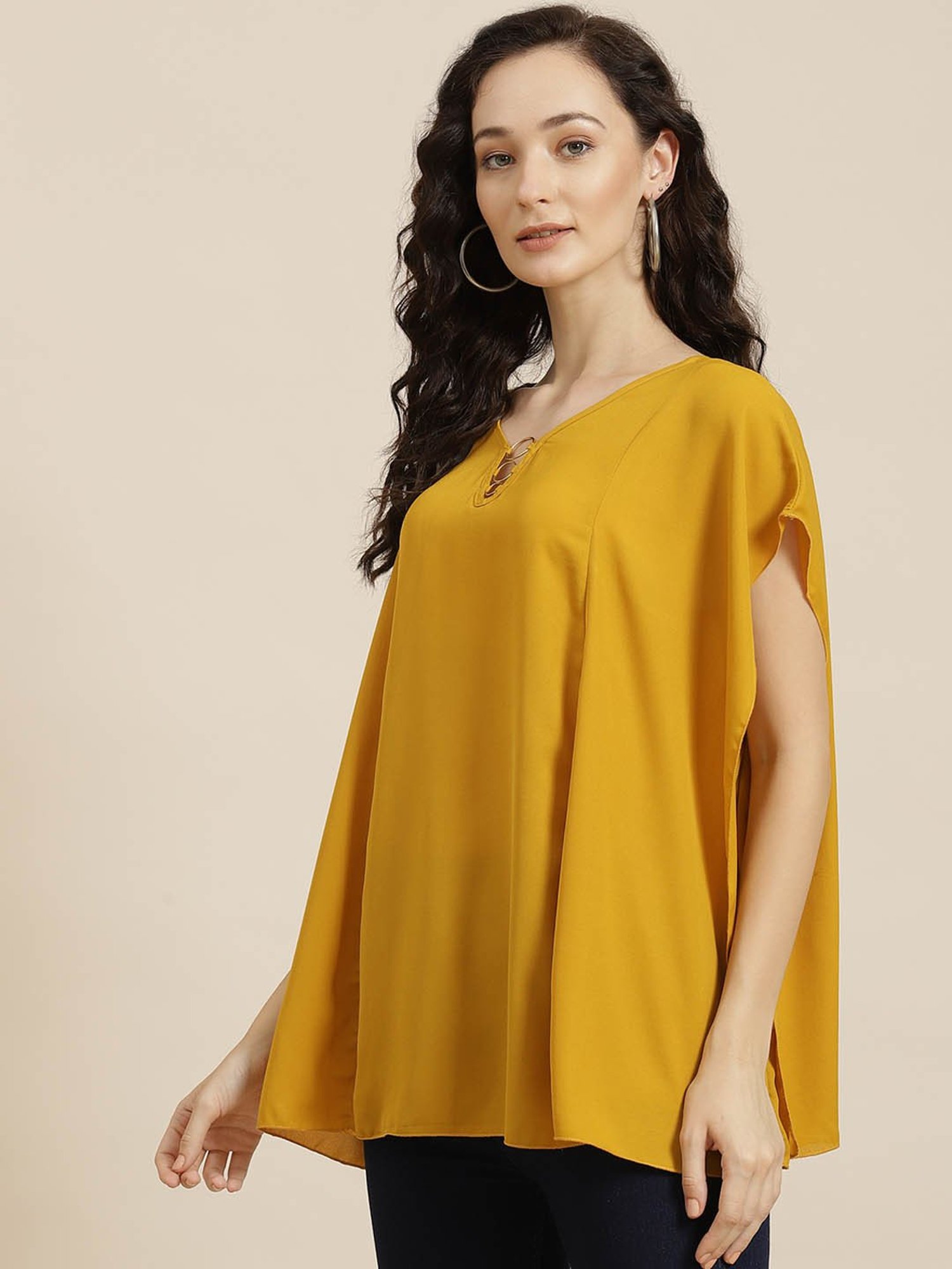 Qurvii Mustard Loose Fit Top