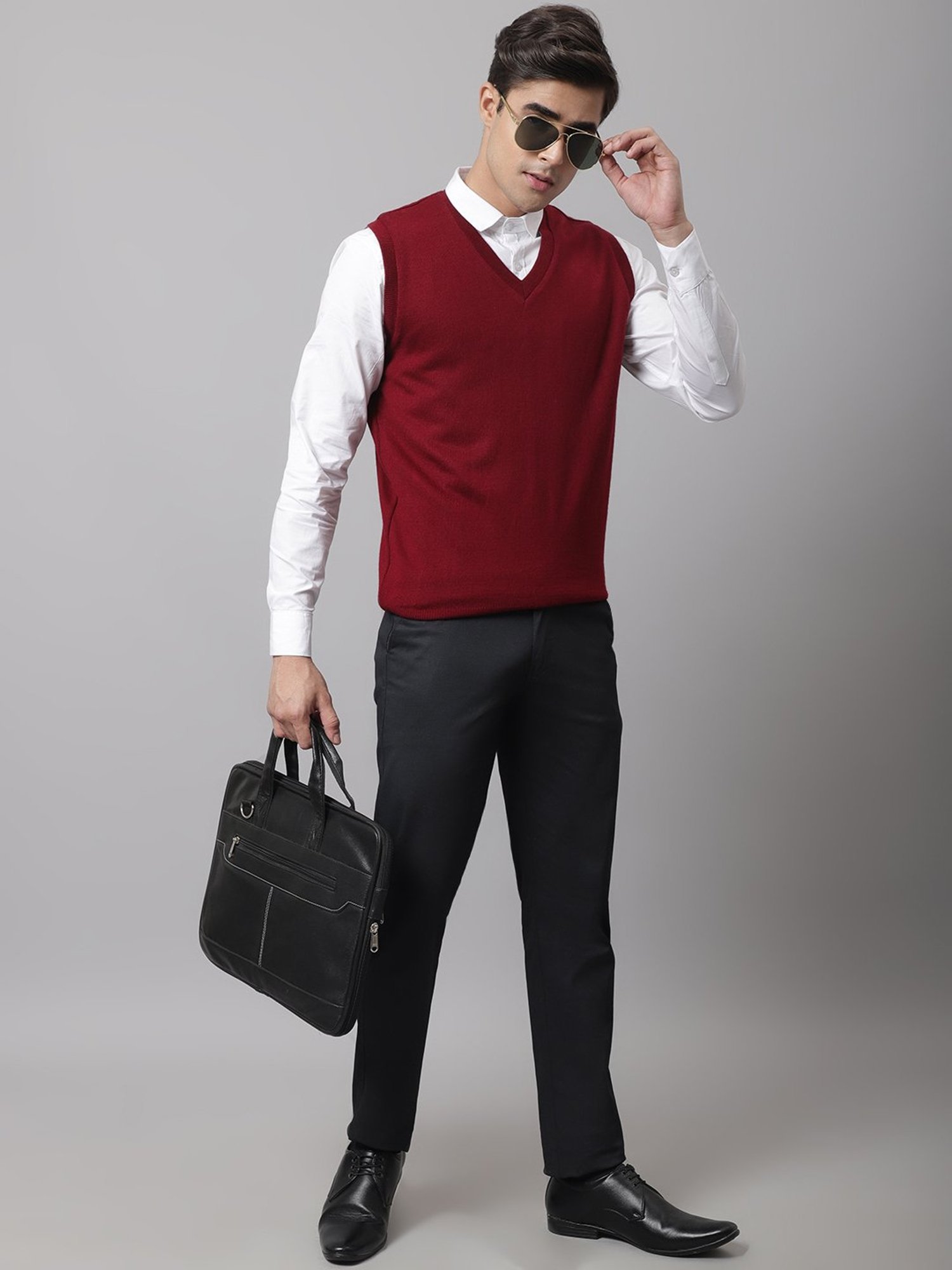 Cantabil Maroon & Light Grey Regular Fit Reversible Sweater