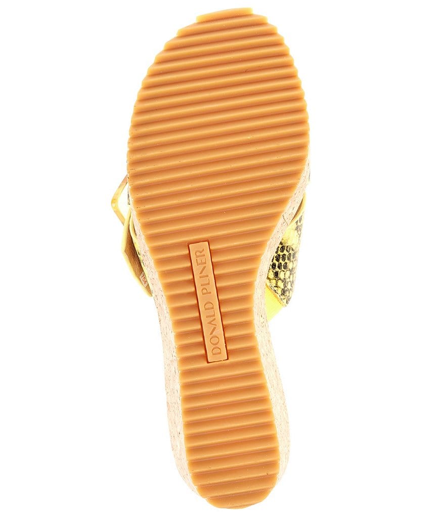 Donald Pliner Illiad Leather Snake Print Buckle Platform Cork Wedges