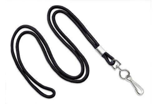 Black 1/8" Round 36" Braid Non-Breakaway Lanyard, Swivel Hook (100/bag)