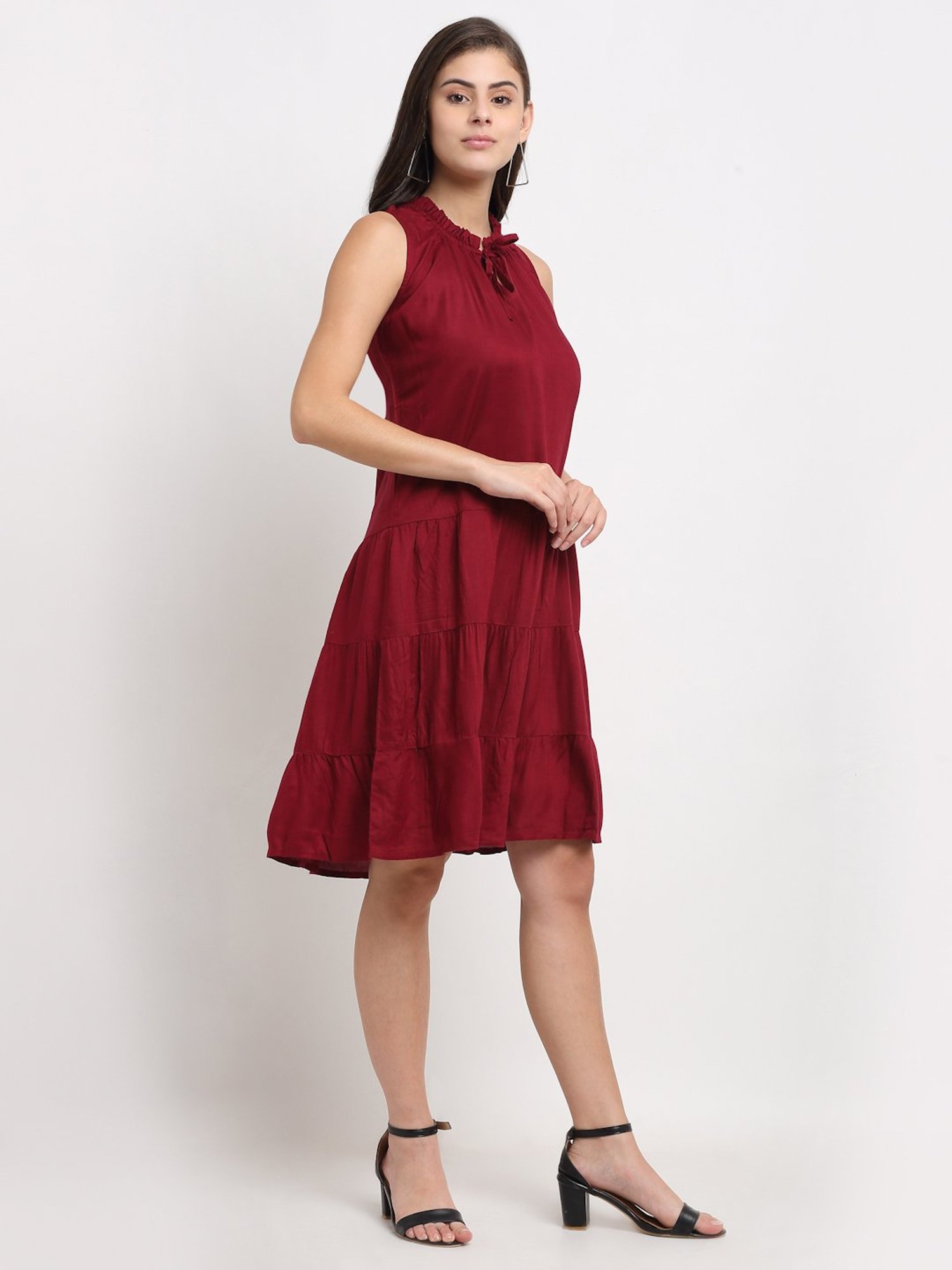 BRINNS Maroon Midi A Line Dress