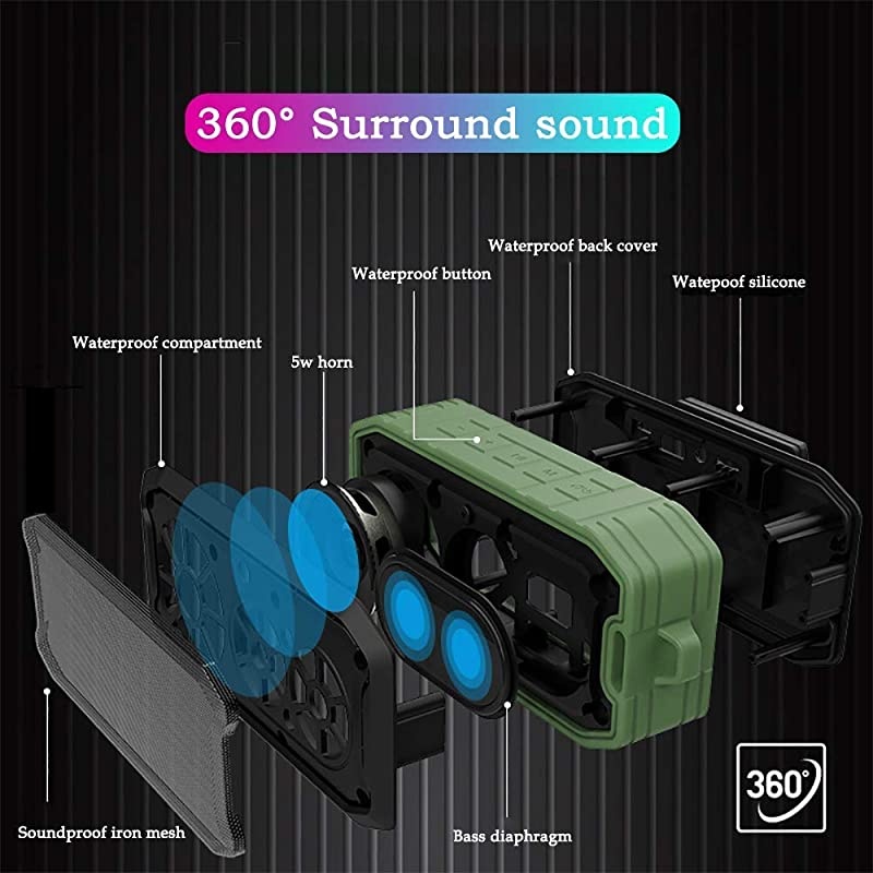 Bluetooth Speaker Trenbadercom Portable Speaker Outdoor with IPX7 Silicone ShockDustproof for Travel Camping Hiking Wireless Bass Stereo Bluetooth 50 8H Playtime Mic Green