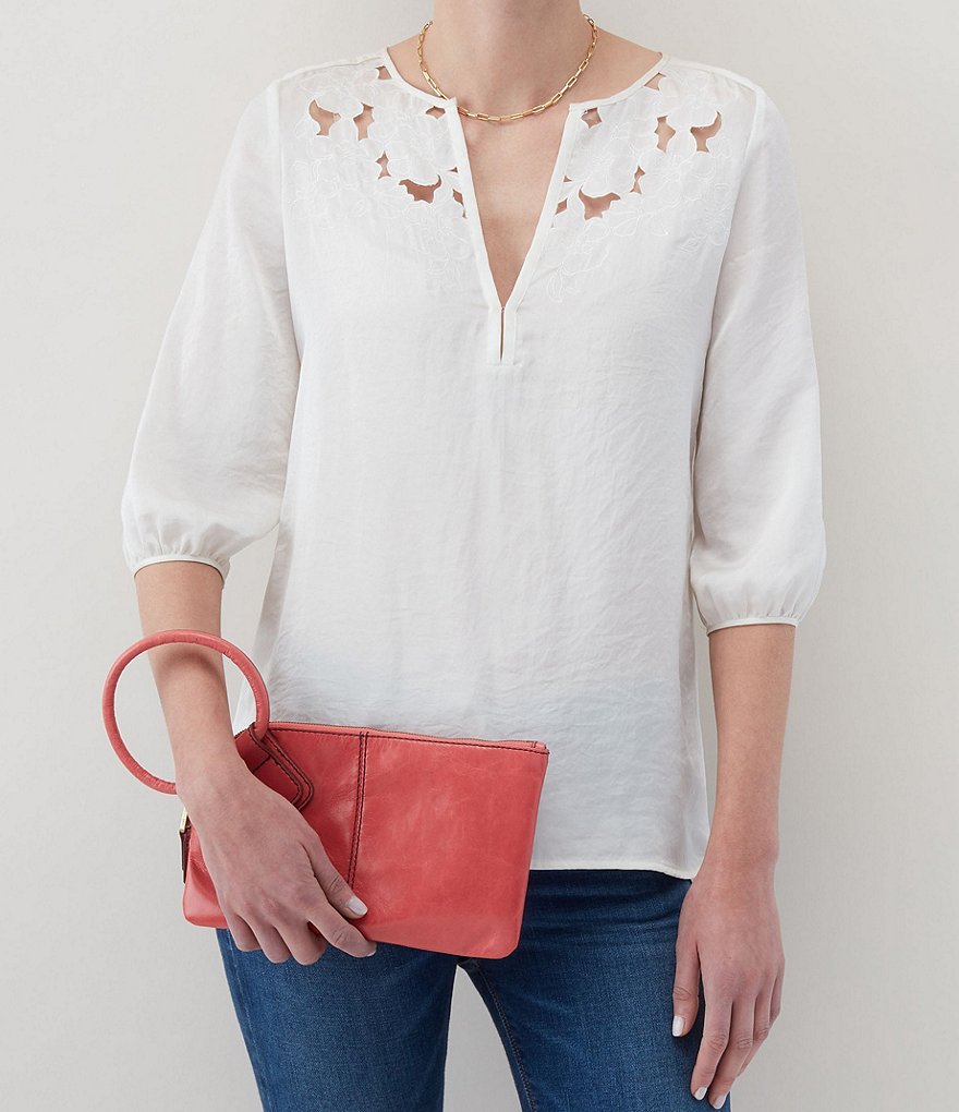 HOBO Sable Top Grain Leather Tassel Ring-Handle Top Zip Wristlet