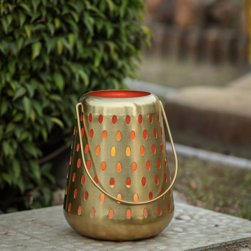 10" Small Metal Perforated Outdoor Lantern Gold - Opalhouse™