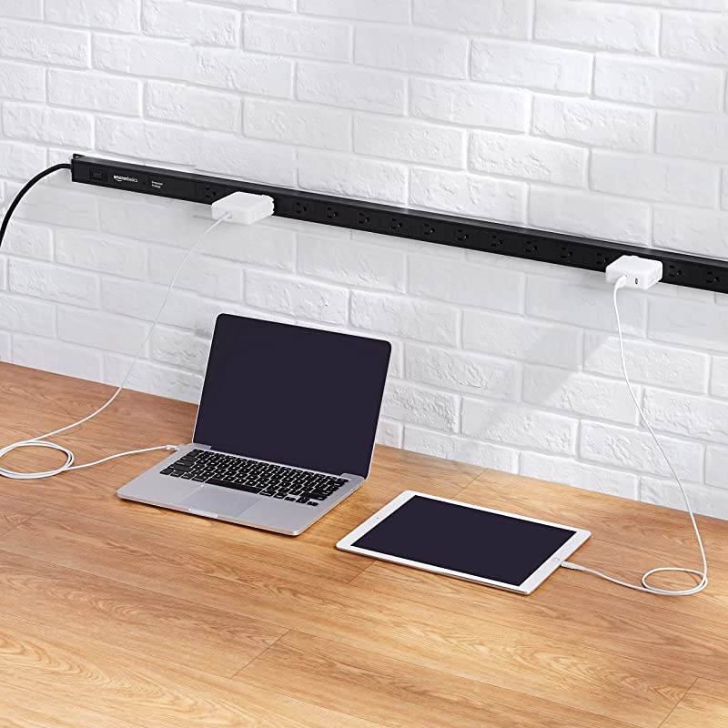 Basics Heavy Duty Metal Surge Protector Power Strip with Mounting Brackets - 16-Outlet, 840-Joule (15A On/Off Circuit Breaker)