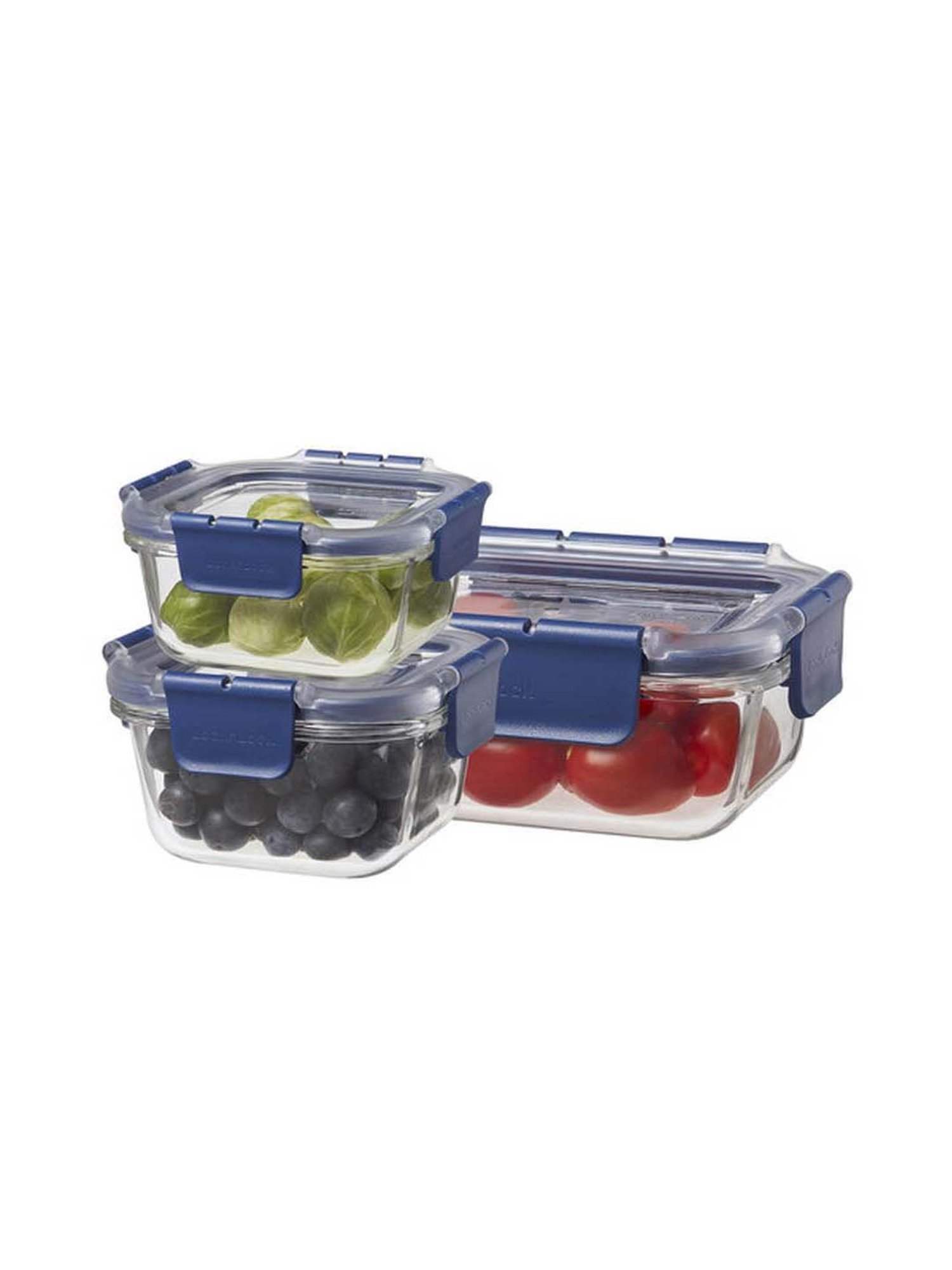 Lock & Lock Transparent & Navy Glass Food Storage Container - Set of 3