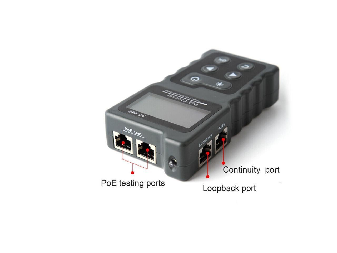 Noyafa NF-488 Inline Current Tester and PoE Voltage with Cable Tester Test  voltage Test standard / non-standard PoE equipment, voltage, polarity, mid-span or end-span.