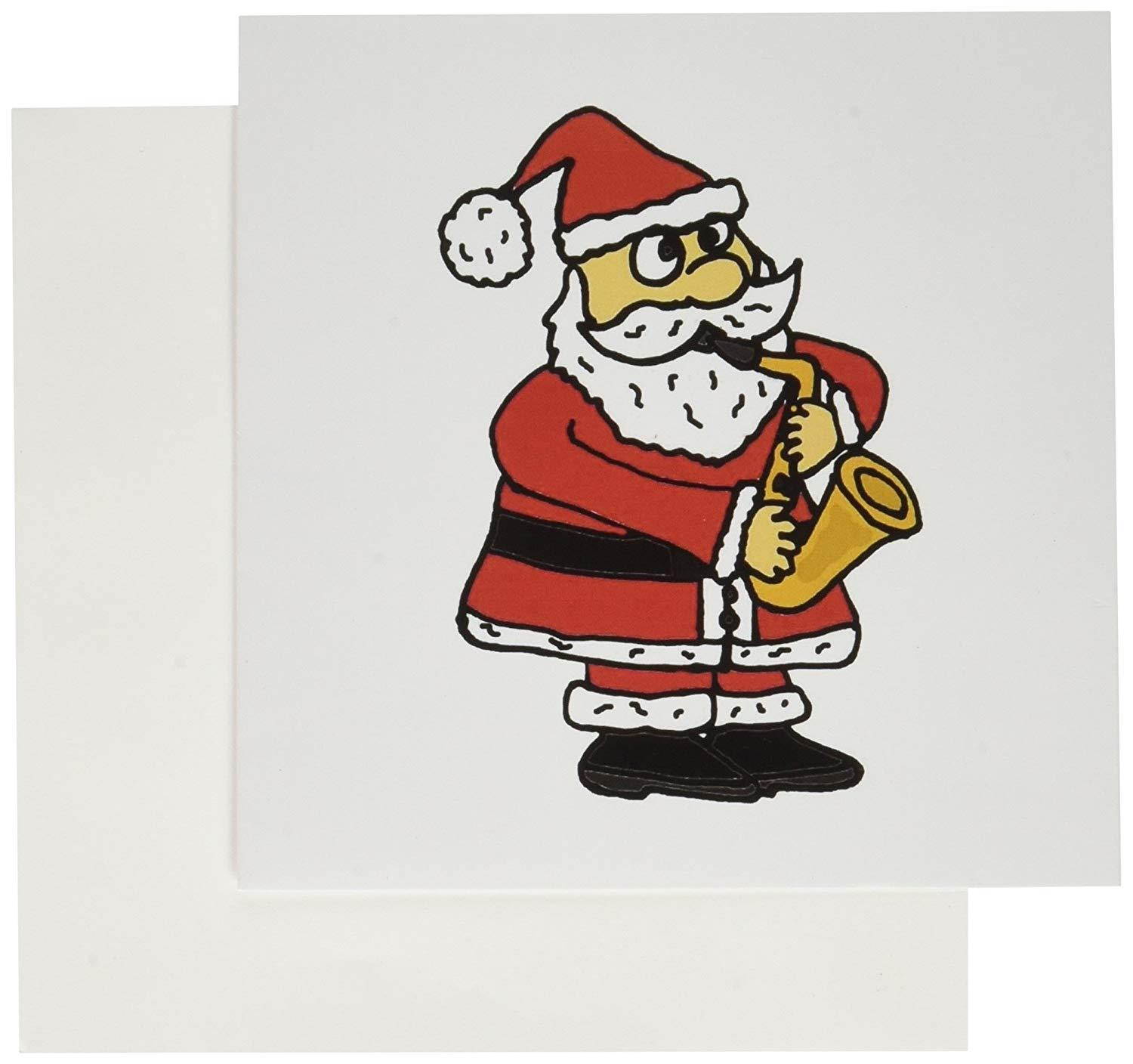 3drose Funny Santa Claus Playing Saxophone Christmas Art - Greeting Cards, Set of 12