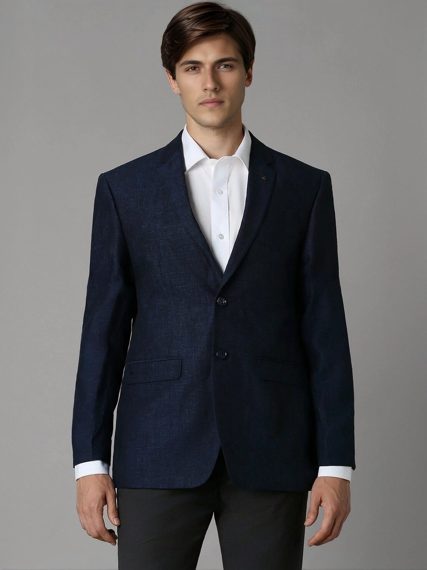 Louis Philippe Navy Linen Slim Fit Texture Blazer