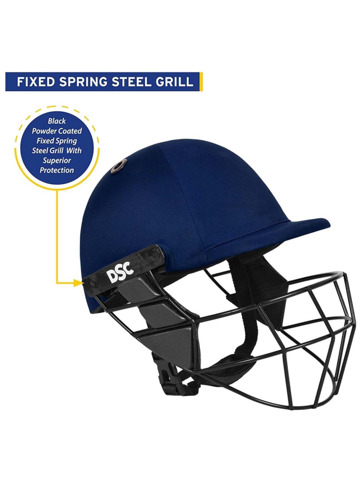 DSC AVENGER PRO Premium Cricket Helmet Fixed Spring Steel Grill, Back Support Strap Size - Small