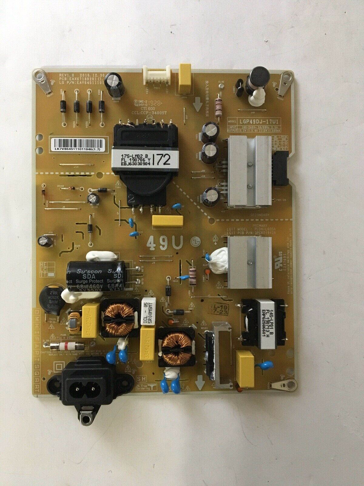 LG 49UM6900PUA POWER SUPPLY BOARD LGP49DJ-17U1