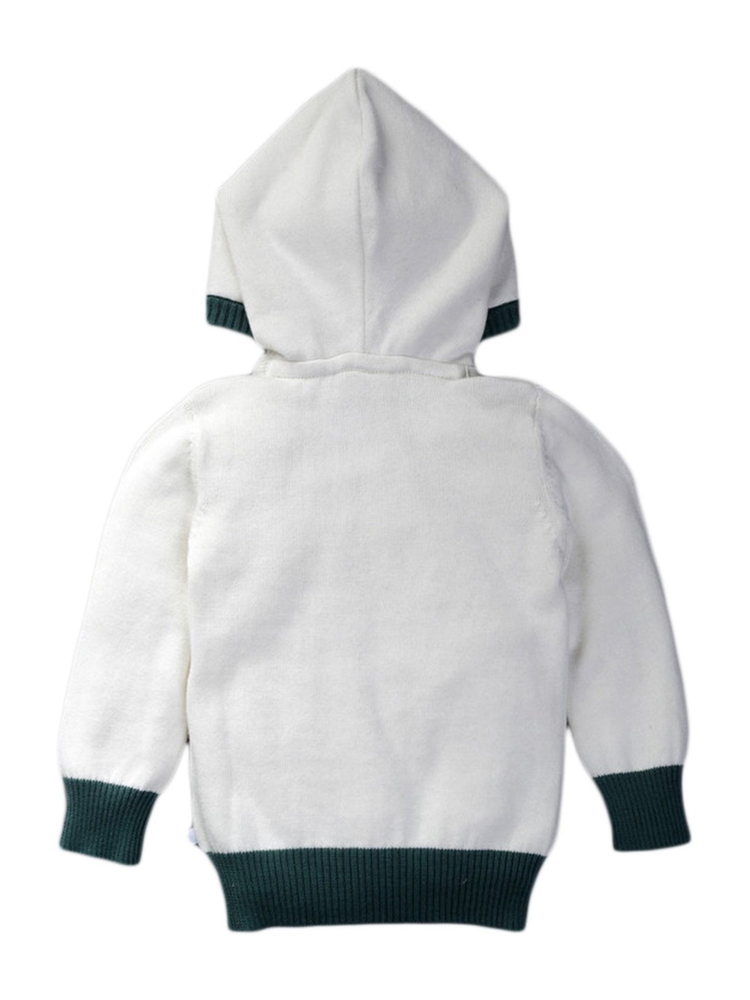 Pranava Kids White Cotton Color Block Pattern Hooded Sweater