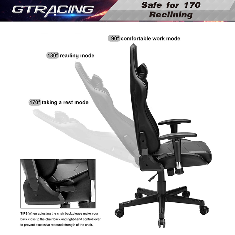 GTRACING Gaming Chair Racing Office Computer Ergonomic Video Game Chair Backrest and Seat Height Adjustable Swivel Recliner with Headrest and Lumbar Pillow Esports Chair