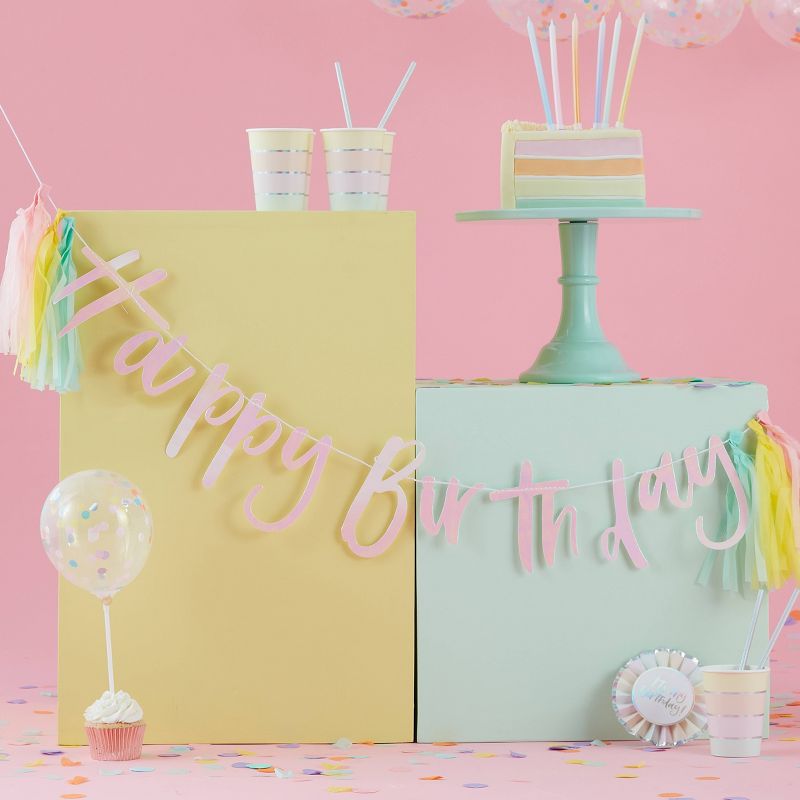 Happy Birthday Banner With Tassel And Disposable Cup