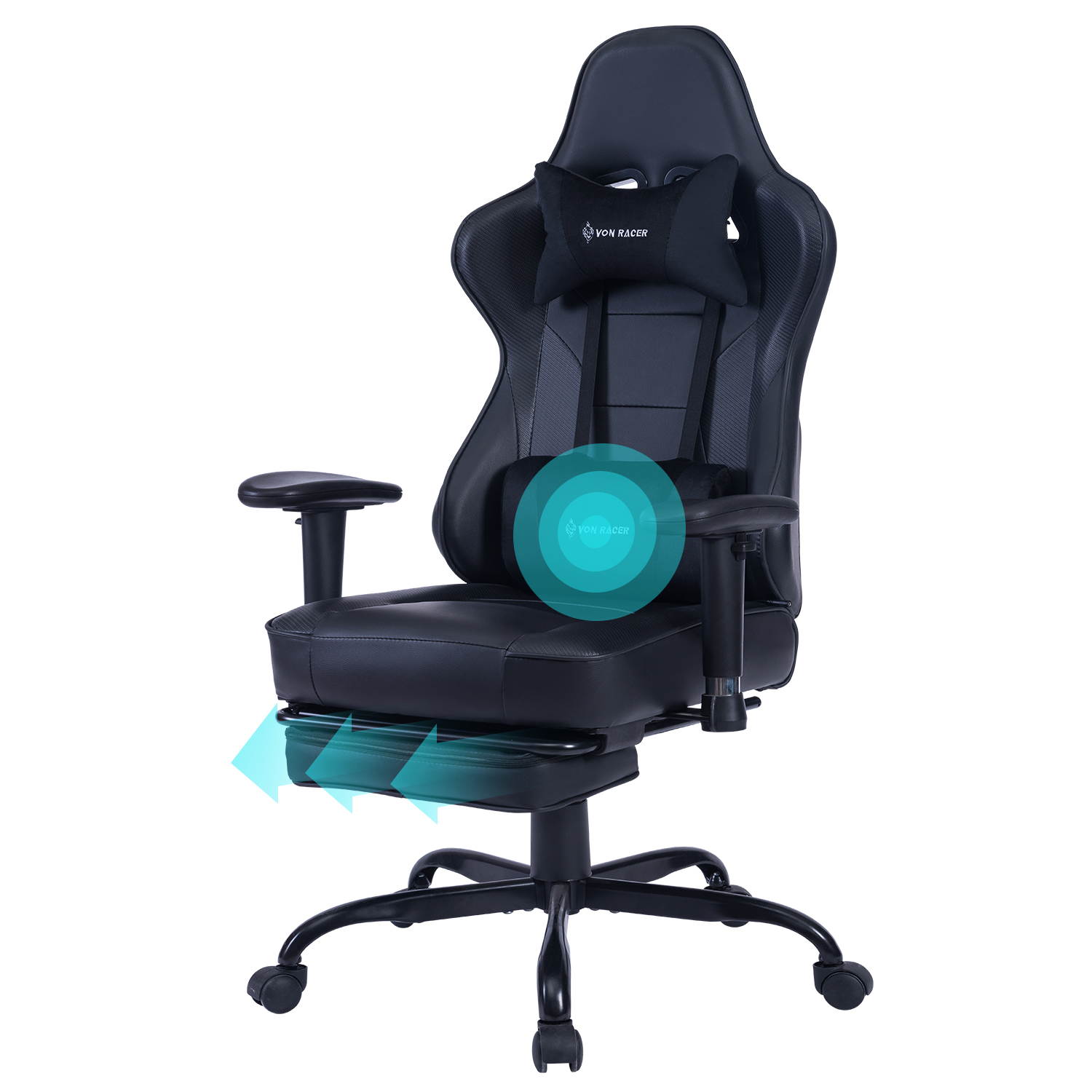 VON RACER Massage Gaming Chair - High Back Racing PC Computer Desk Office Chair Swivel Ergonomic Executive Leather Chair with Footrest and Adjustable Armrests(Grey)