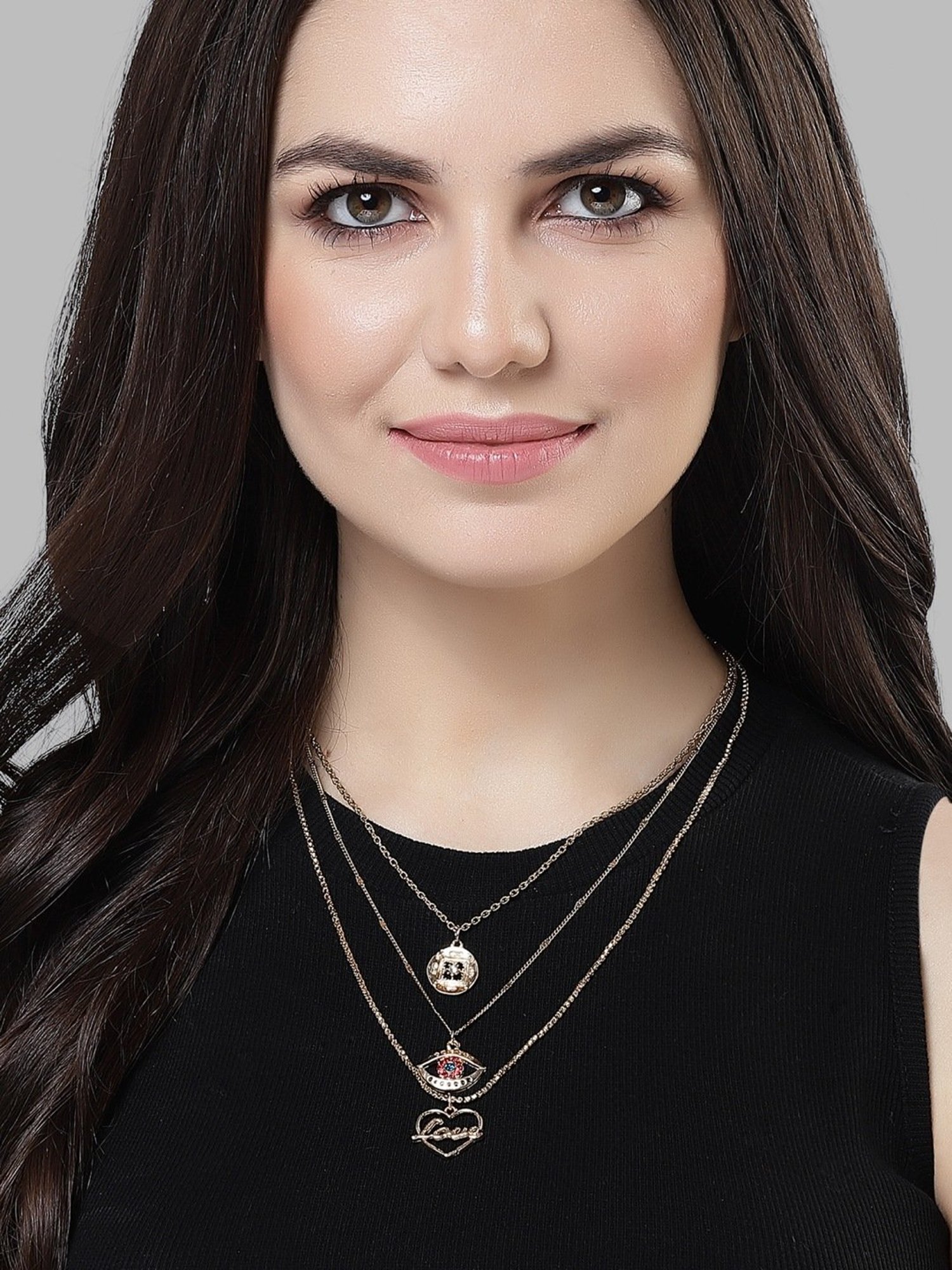 Karatcart Golden Eye and Love Multicharm Multilayered Chain Women