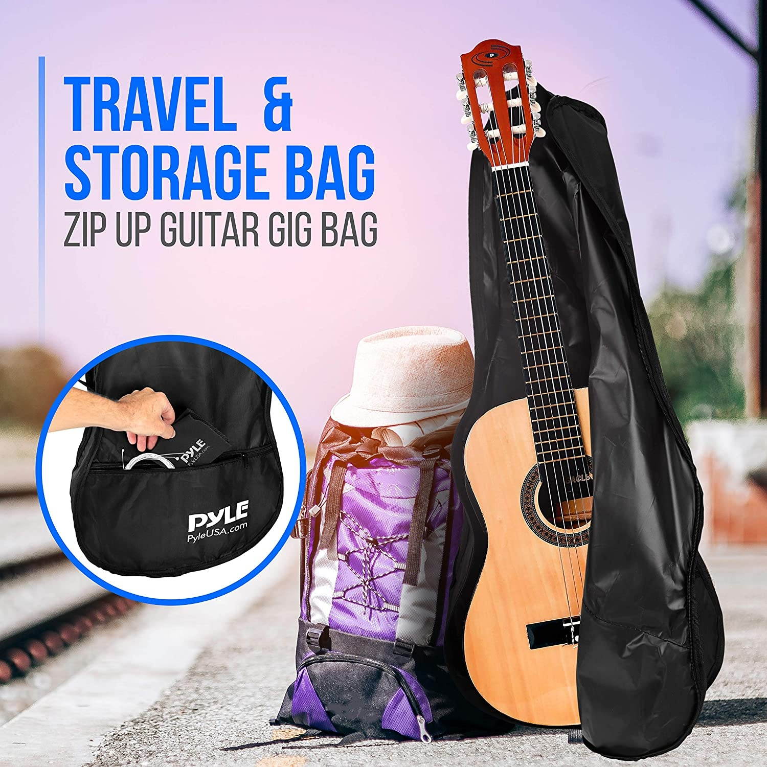 Beginner 30&rdquo; Classical Acoustic Guitar - 1/4 Junior Size 6 String Linden Wood Guitar w/ Gig Bag, Tuner, Nylon Strings, Picks, Strap, For Beginners, Adults - Pyle PGACLS30