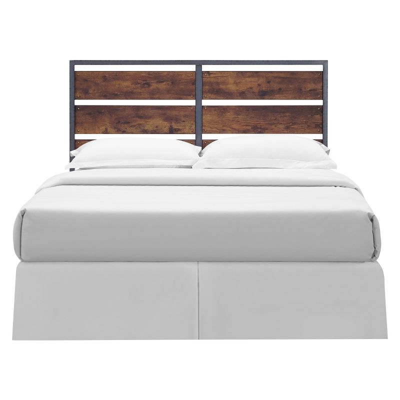 Queen Size Metal and Wood Panel Headboard Brown - Saracina Home