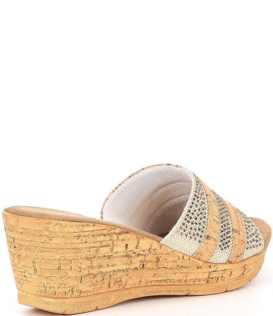 Onex Linen Blanche Cork Wedge Sandals