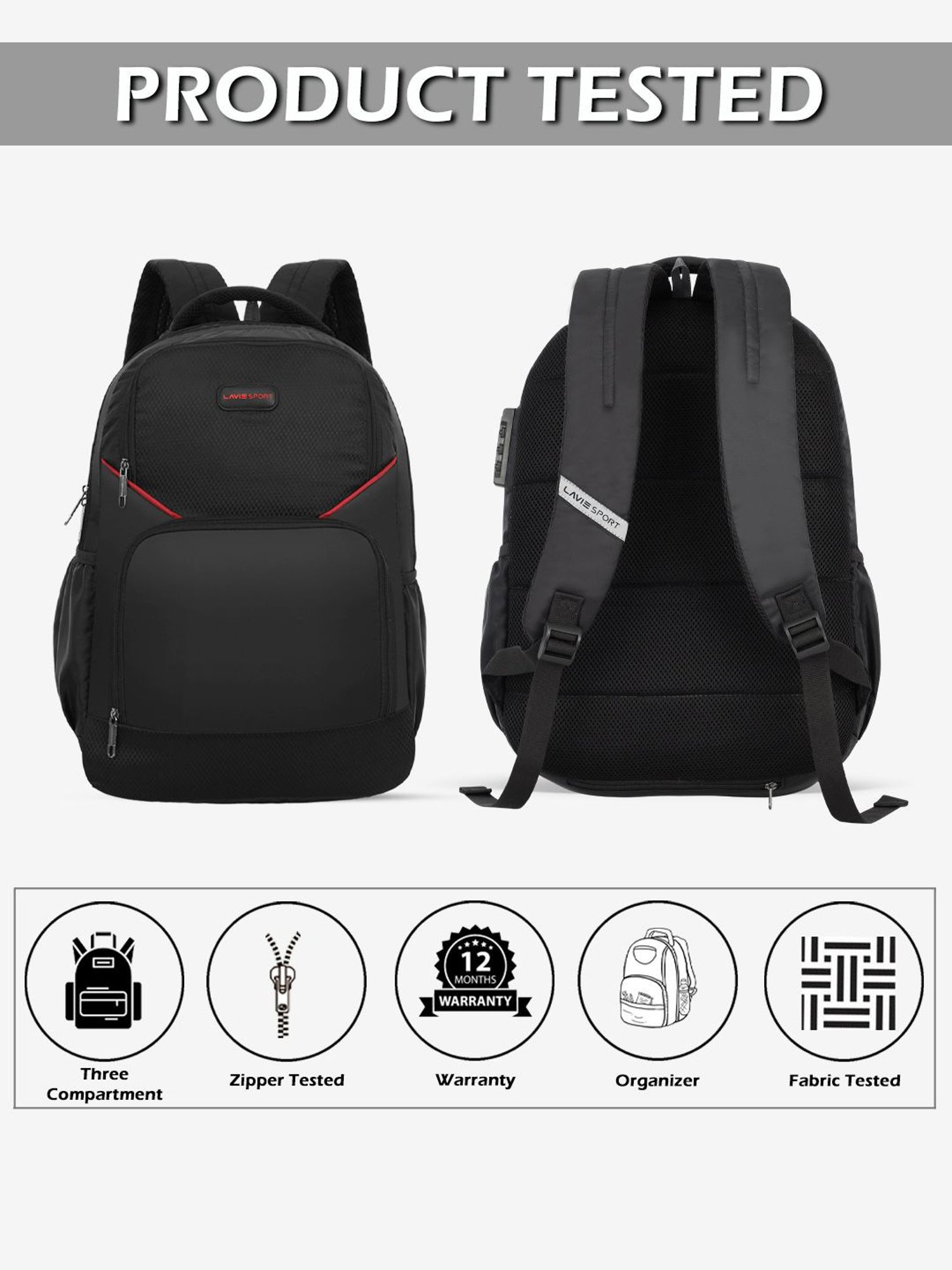 Lavie Sport Business RC 33L Anti-theft & Raincover Laptop Backpack For Boys & Girls (Black)