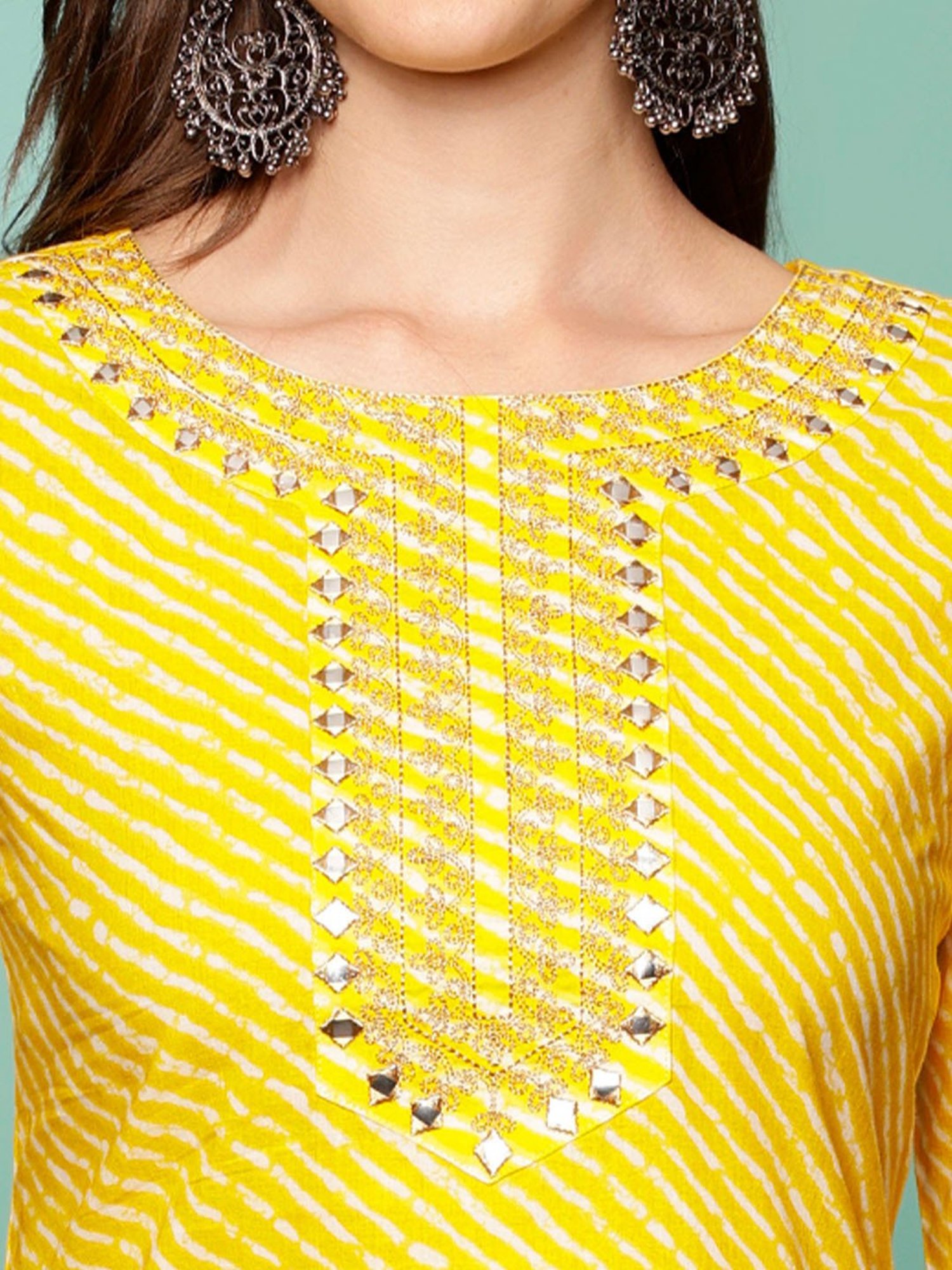 Rangita Yellow & White Cotton Striped Kurta Pant Set