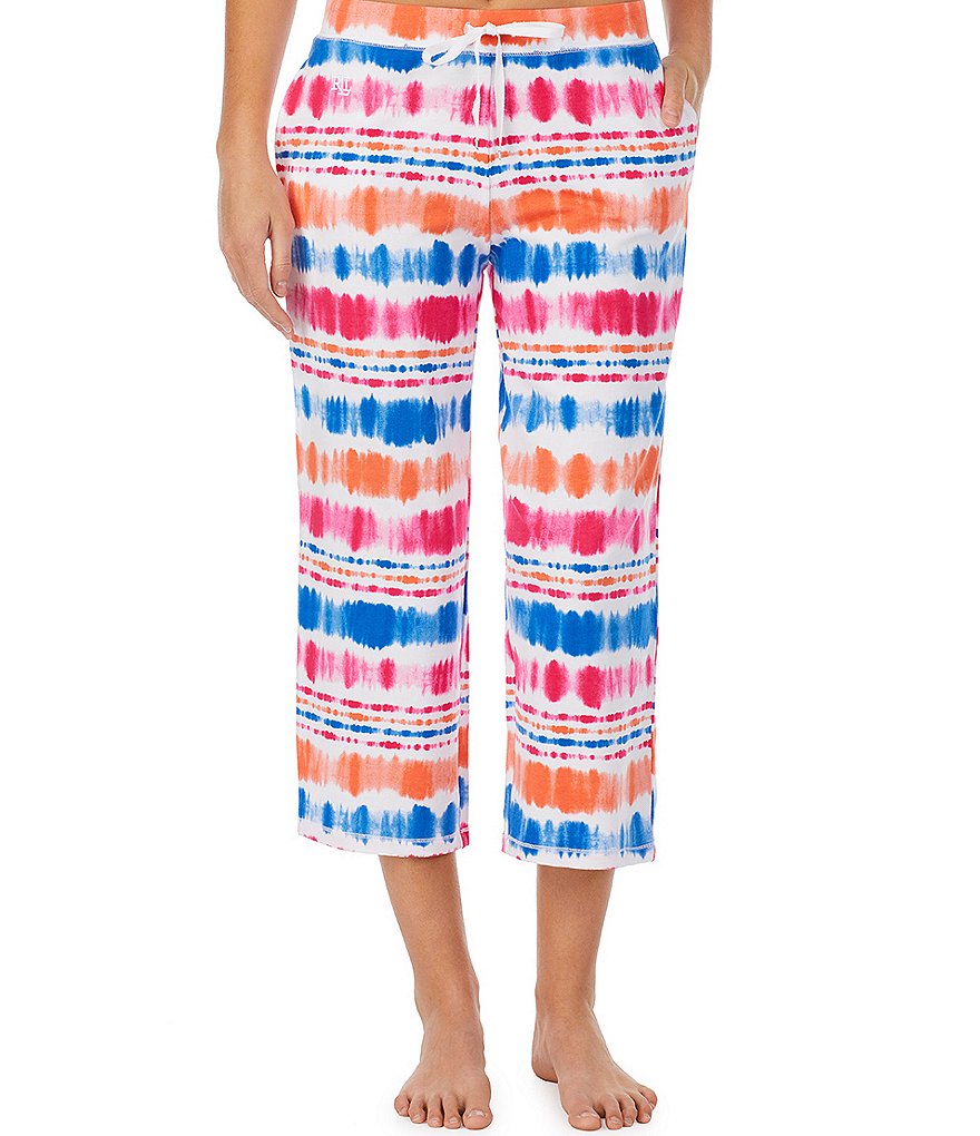 Lauren Ralph Lauren Multi Striped Print French Terry Coordinating Capri Lounge Pants